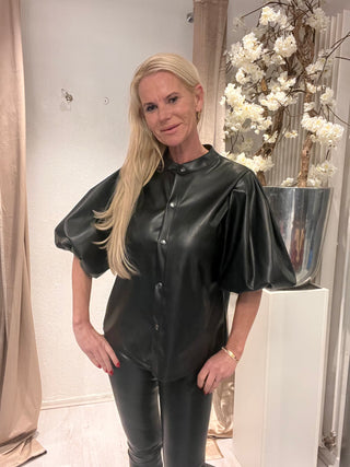 Blouse leather look zwart