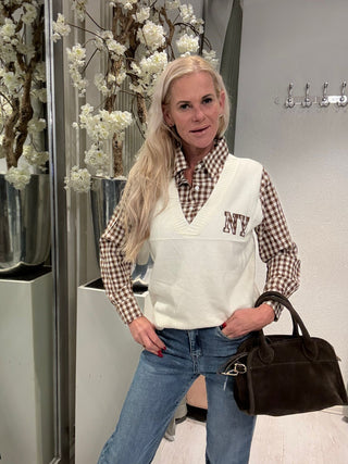 Blouse en Spencer Wit- Bruin