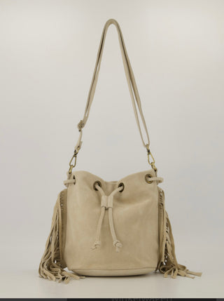 Suède tas franje beige