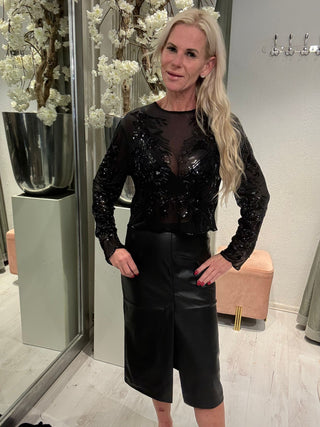 Zwarte Leren Rok Pu Met Split