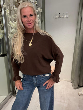 Trui Ruffle Mouwen Camel
