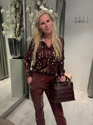 Blouse Bugundy Met Gouden Details