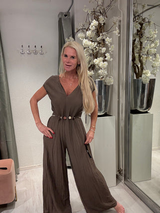 Jumpsuit Kraal Bruin - Elegante Jumpsuit met Kralen Riem