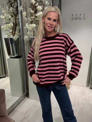 Trui Bardot Stripes Bruin-Roze