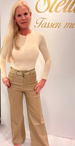 Wide leg leather look beige