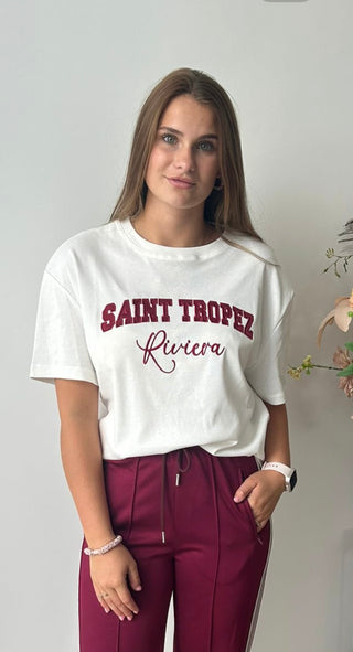 T-Shirt Saint tropez wit/ bordeaux