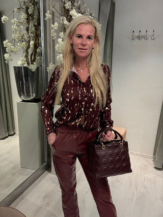 Blouse Bugundy Met Gouden Details